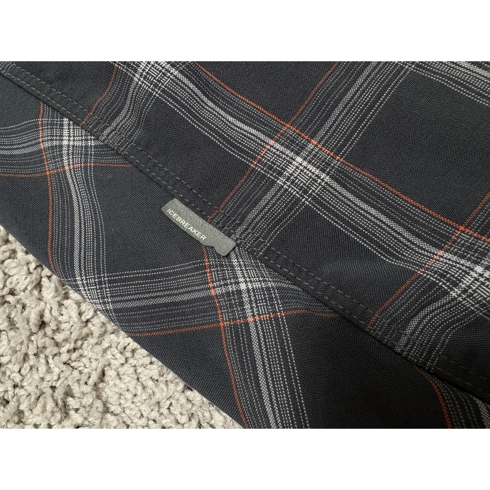 ICBREAKER Merino Shirt Short Sleeve Button Up Wool Gray Plaid Outdoor Men Large - Picture 7 of 16